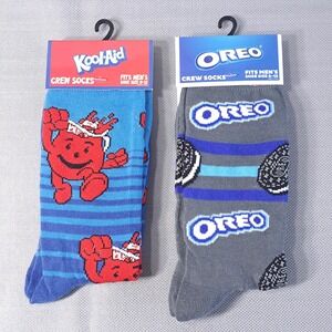 Lot of 2 Kool-Aid/Oreo Men's Shoe‎ Size 6-12 Crew Socks Fun Snack/Beverage